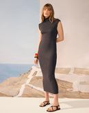 VESTIDO MIDI TRICOT RIB - CINZA MESCLA ESCURO