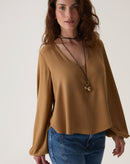 BLUSA MANGA LONGA DECOTE V - MARROM