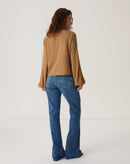 BLUSA MANGA LONGA DECOTE V - MARROM