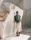 SAIA MIDI COM FENDA FRONTAL ALFAIATARIA - MANTEIGA