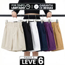 [Leve 6, Pague 3] Short Elara Feminino em Poliéster Soft, Elastano Macio e Algodão de Cintura Alta com Cós Franzido e Botão Decorativo
