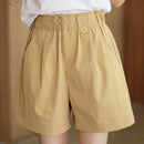 [Leve 6, Pague 3] Short Elara Feminino em Poliéster Soft, Elastano Macio e Algodão de Cintura Alta com Cós Franzido e Botão Decorativo